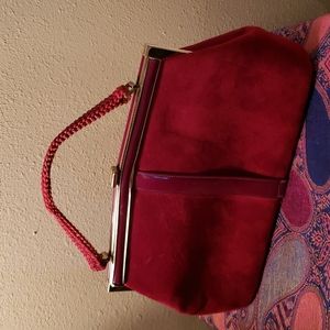 SALE Vintage Red Patten Leather and Suede Handbag